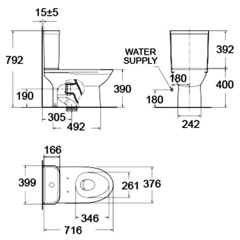 Bản vẽ kỹ thuật bồn cầu đặt sàn American Standard 2630-WT